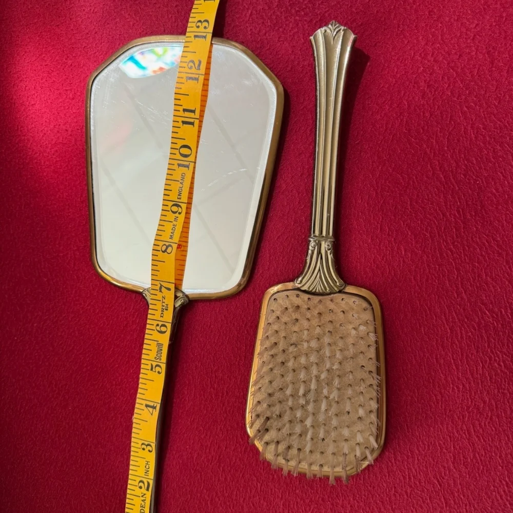 Vintage Hand Mirror & Brush Vanity Set, Art Deco Noveau Pearlescent Floral